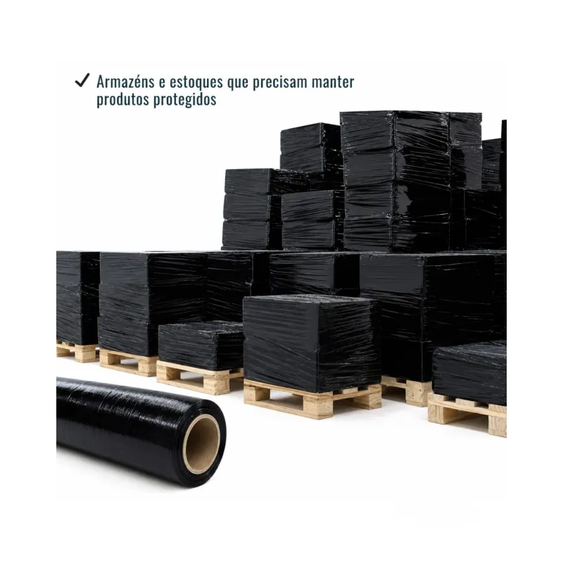 Filme Stretch 500 mm X 0,025 Virgem 1kg de Filme Preto (100 METROS) + Tubete