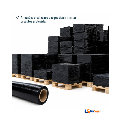 Filme Stretch 500 mm X 0,025 Virgem 3kg de Filme Preto (300 METROS) + Tubete