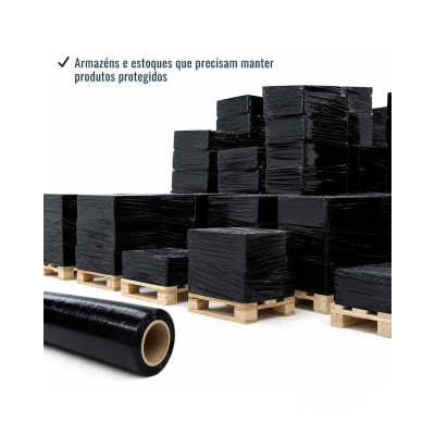 Filme Stretch 500 mm X 0,025 Virgem 1kg de Filme Preto (100 METROS) + Tubete